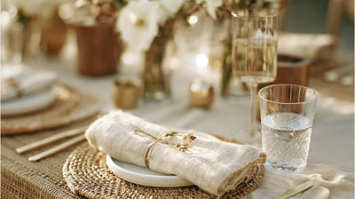 Natural Brunch Table Setting Ideas With Wood, Ivory & Gold