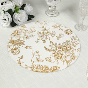Elegant floral gold placemat on a textured table setting.