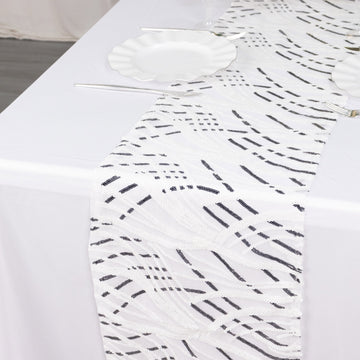 White Black Wave Embroidered Sequins Table Runner 12"x108"