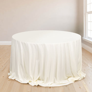 Ivory Premium Scuba Round Tablecloth, Wrinkle Free Polyester Seamless Tablecloth 132"