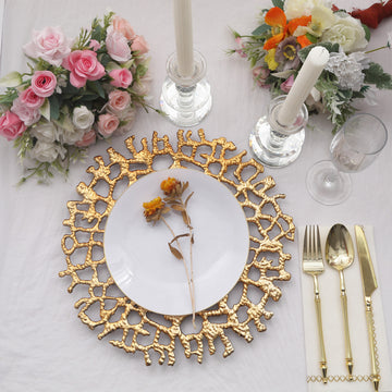 Create a Luxurious Dining Experience with Gold Molten Branch Charger Plates