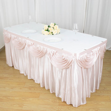 Elevate Your Event Decor with the Blush Pleated Satin Table Skirt
