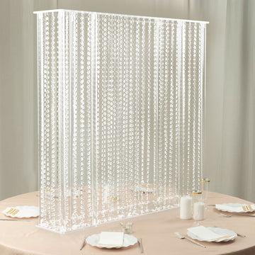 Heavy Duty Acrylic Rectangular Wedding Centerpiece Stand with Pre-chained Hanging Crystal Beads, Clear Tabletop or Floor Standing Flower Pedestal Stand with 10mm Thick Plexiglass Plate 40"x40"