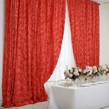 Red Satin Rosette Divider Backdrop Curtain Panel, Photo Booth Event Drapes - 8ftx8ft