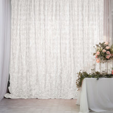 White Satin Rosette Backdrop Drape Curtain, Photo Booth Event Divider Panel - 8ftx8ft