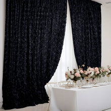 Black Satin Rosette Backdrop Drape Curtain, Photo Booth Event Divider Panel - 8ftx8ft