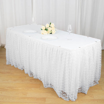 White Premium Pleated Lace Table Skirt 14ft