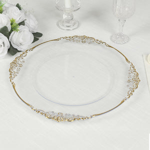Elegant clear charger plate with gold ornate trim