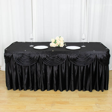 Elevate Your Event Decor with the Black Pleated Satin Table Skirt