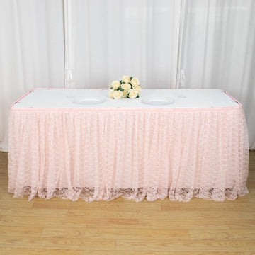 Blush Premium Pleated Lace Table Skirt - Add Elegance to Your Event Decor