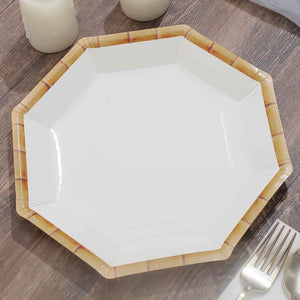 Octagonal disposable plate with a bamboo design on the edge