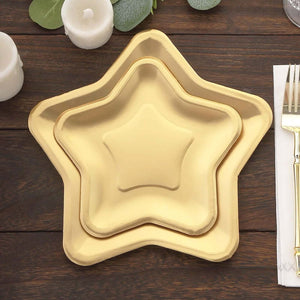 Set of gold star-shaped plates for festive occasions.