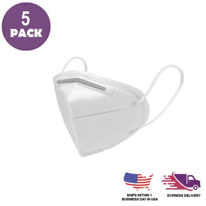 White KN95 face masks, 5-pack, for effective protection.
