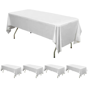 White tablecloth draped over a folding table, showcasing its full shape.
