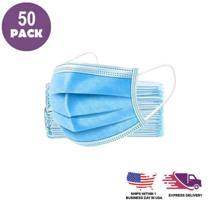 50 pack of blue disposable face masks on a white background #whtbkgd