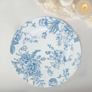 Blue floral design plate on a white background.