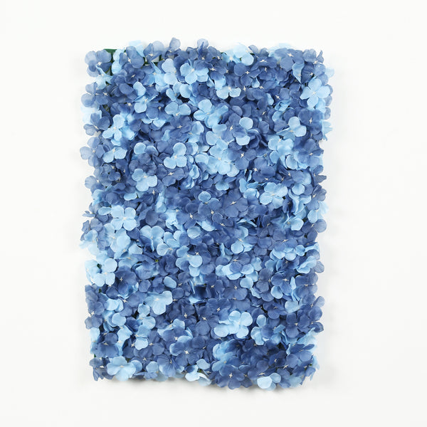Blue hydrangea flower wall panel on white background