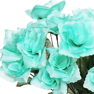 12 Bushes Aqua Artificial Premium Silk Blossomed Rose Flowers - Versatile and Stunning Decorative Flowers
