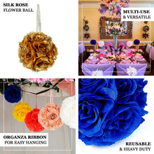 7 Inch Navy Blue Artificial Silk Rose Flower Kissing Balls 2 Pack