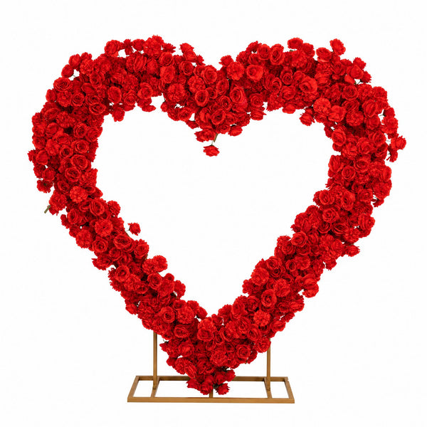 Red floral heart arrangement on stand with white background#whtbkgd