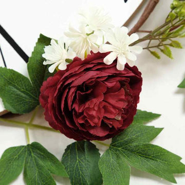 Add Elegance to Your Event with the Burgundy Artificial Peony/Foliage Hanging Flower Garland Vine 6ft