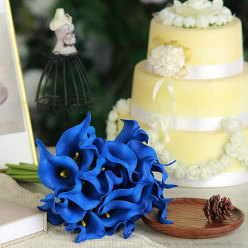 Elegant Royal Blue Artificial Poly Foam Calla Lily Flowers - A Timeless Addition to Your Event Decor