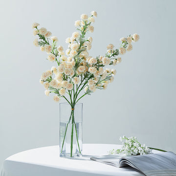 Elegant Ivory Artificial Silk Chrysanthemum Mum Flower Bouquets for Stunning Wedding Decor