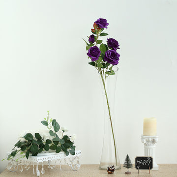 Enhance Your Space with Purple Artificial Silk Rose Flower Bush Stems