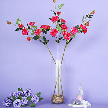 Captivating Fuchsia Artificial Silk Rose Flower Bouquet Bushes - Beauty That Lasts