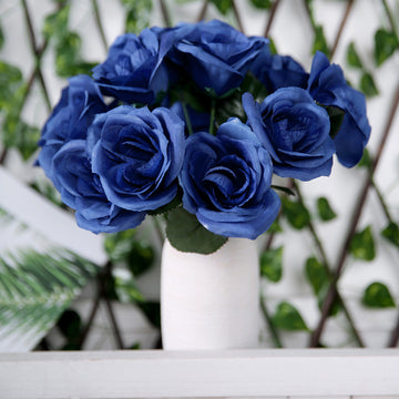 Add Elegance to Your Event with Navy Blue Artificial Velvet-Like Fabric Rose Flower Bouquet Bush