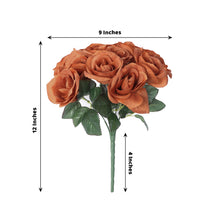 Terracotta (Rust) Artificial Velvet-Like Fabric Rose Flower Bouquet Bush 12inch
