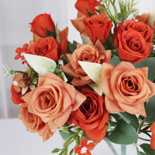 4 Bushes Terracotta (Rust) Real Touch Artificial Silk Rose Bridal Bouquet, Faux Flowers