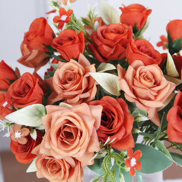 Versatile and Realistic: Terracotta (Rust) Artificial Rose Flower Bushes