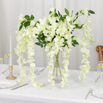 Cream Faux Silk Hanging Wisteria Vines - The Perfect Event Decor Flowers