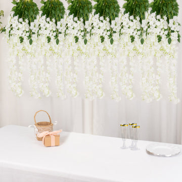 White Artificial Silk Hanging Wisteria Flower Vines - Create a Romantic Atmosphere