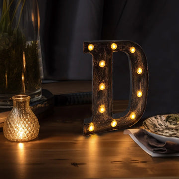 Antique Black Industrial Style LED Marquee Letter "D", Vintage Style Light Up Alphabet Letter Sign - 9"