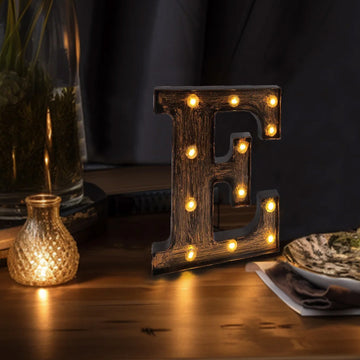Antique Black Industrial Style LED Marquee Letter "E", Vintage Style Light Up Alphabet Letter Sign - 9"
