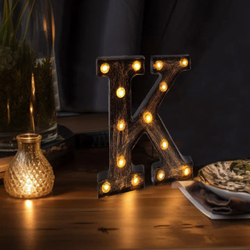 Antique Black Industrial Style LED Marquee Letter "K", Vintage Style Light Up Alphabet Letter Sign - 9"