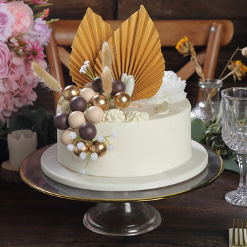 Elevate Your Cake Decoration with Assorted Gold Boho Style Palm Leaf Flower Ball Cake Toppers