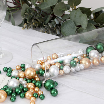 Captivating Green, Gold, and White Faux Pearl Beads Vase Fillers