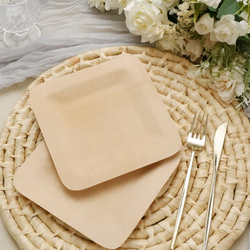 10 Pack Eco Friendly Bamboo Square Disposable Dinner Plates 9" - Natural and Sustainable Event Décor