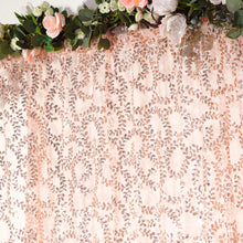 Rose Gold Embroider Sequin Divider Backdrop Curtain, Sparkly Sheer Event Drapes With Embroidery Leaf