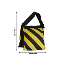 a Polyester Nylon Saddle Bag in Yellow and Black with measurements of 20 and 10 inches on backdrop stands
