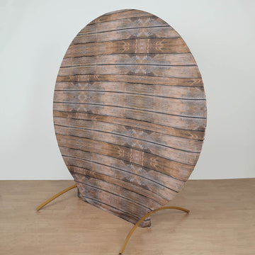 Create a Memorable Wedding with the Rustic Brown Wood Round Spandex Fit Wedding Backdrop Stand Cover