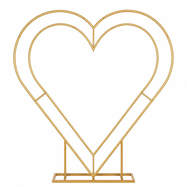 Gold heart-shaped metal frame wedding backdrop stand on white background#whtbkgd