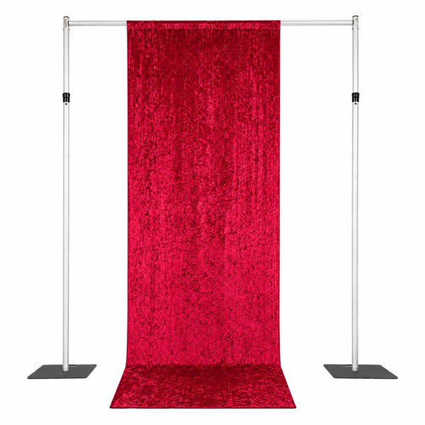 Red velvet photo backdrop stand with adjustable poles and base plates