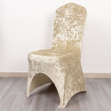 Beige Crushed Velvet Spandex Stretch Banquet Chair Cover