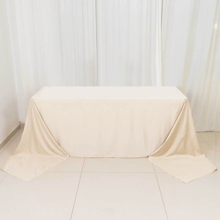 Beige Premium Scuba Rectangular Tablecloth, Wrinkle Free Polyester Seamless Tablecloth