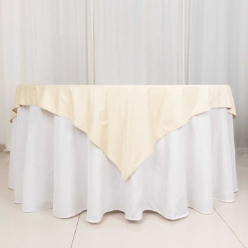 Beige Premium Scuba Square Table Overlay, Wrinkle Free Polyester Seamless Table Topper 70"