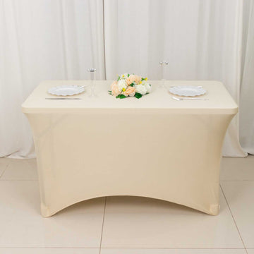 Elevate Your Event Decor with the Beige Rectangular Stretch Spandex Tablecloth